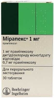 Мирапекс 1 мг №30 таблетки