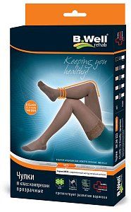 B.Well Чулки Jw-222 140D р.2, 2 класс компрессии, Бежевые с ажурным верхом