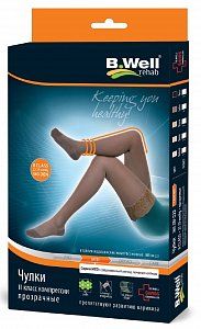 B.Well Чулки Jw-222 140D р.4, 2 класс компрессии, Черные с ажурным верхом