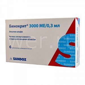 Бинокрит раствор для внутривенного и подкожного введения 3000 МЕ/0,3 мл (84мкг/мл) шприц 0,3 мл 1 шт.