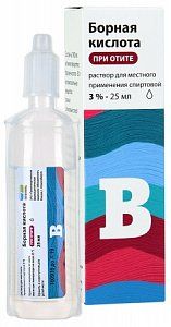 Борная кислота раствор для местного применения спиртовой 3% тюбик-капельница 25 мл