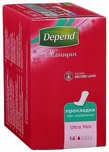 Depend Прокладки Ultra Mini для женщин урологические 14 шт.