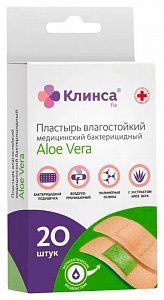 Клинса Лейкопластырь бактерицидный влагостойкий с алоэ натуральный 1,9х7,2 см 20 шт.