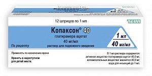Копаксон 40 раствор для подкожного введения 40 мг/мл шприц 1 мл 12 шт.