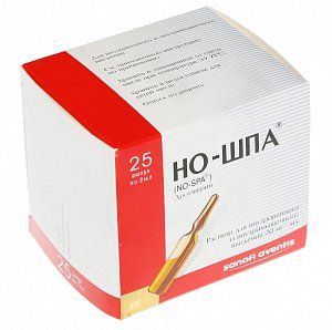 Но-шпа раствор для внутривенного и внутримышечного введения 20 мг/мл 2 мл (40 мг/2 мл) ампулы 25 шт.