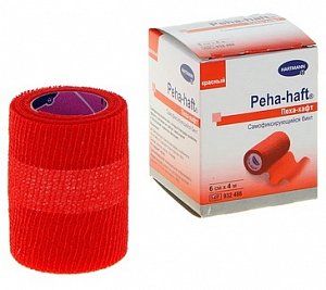Peha-haft Бинт когезивный 4 м х 6 см красный самофиксирующийся без латекса