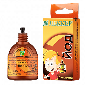 Йод раствор спиртовой 5% 20 мл с кистью Леккер